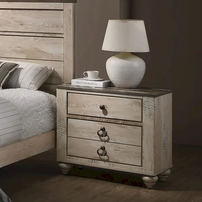 Contemporary White Wash King 6-piece Bedroom Set