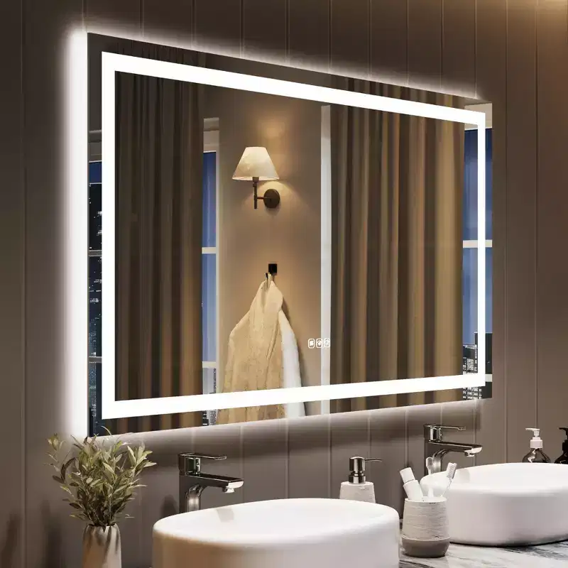 GustoWave Large Led Bathroom Mirror with Memory, Anti-Fog, Shatter-Proof, Lighted Bathroom Vanity Mirror for Wall