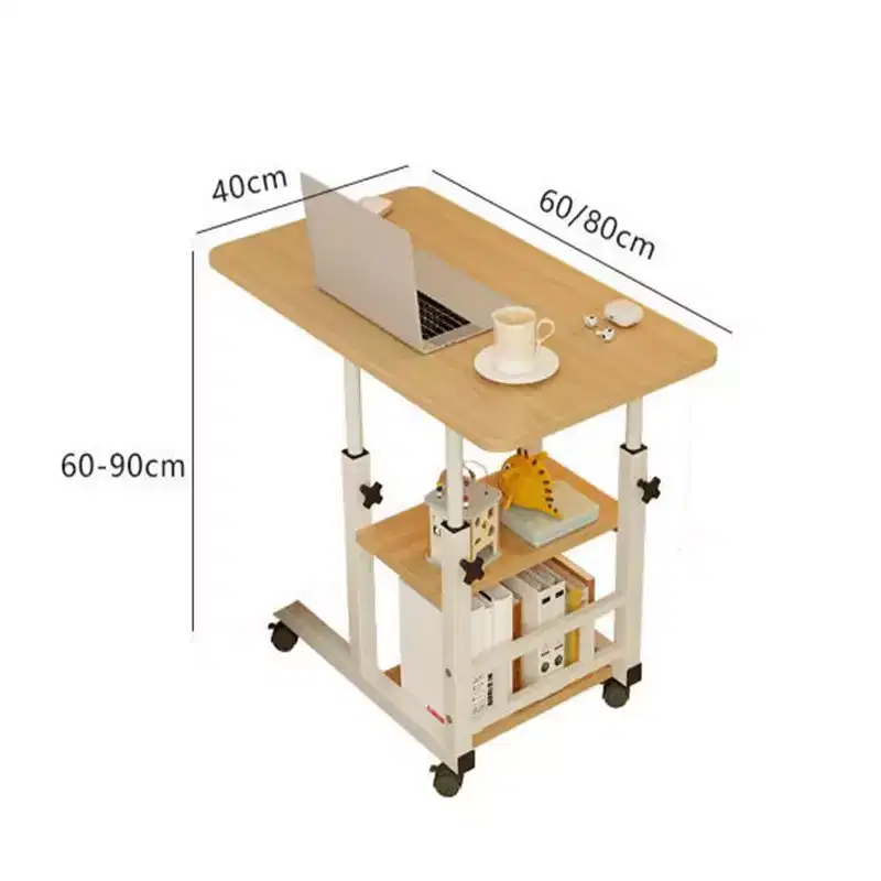 Adjustable Height C-Table, Mobile Laptop Desk with Wheels and Storage Drawer for Sofa, Living Room, Bedroom
