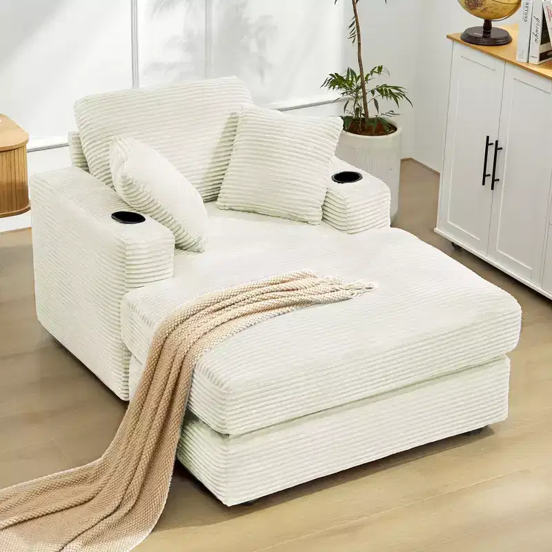 Hyleory Corduroy Chaise Lounge Chair Single Seater Recliner with Ottoman Modern Accent Chair for Living Room or Bedroom