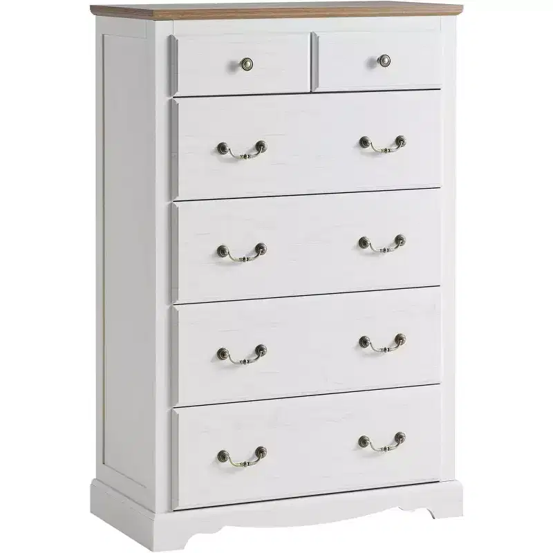 AMERLIFE Drawer Dresser, Farmhouse Chest of Drawers with Vintage Metal Handle