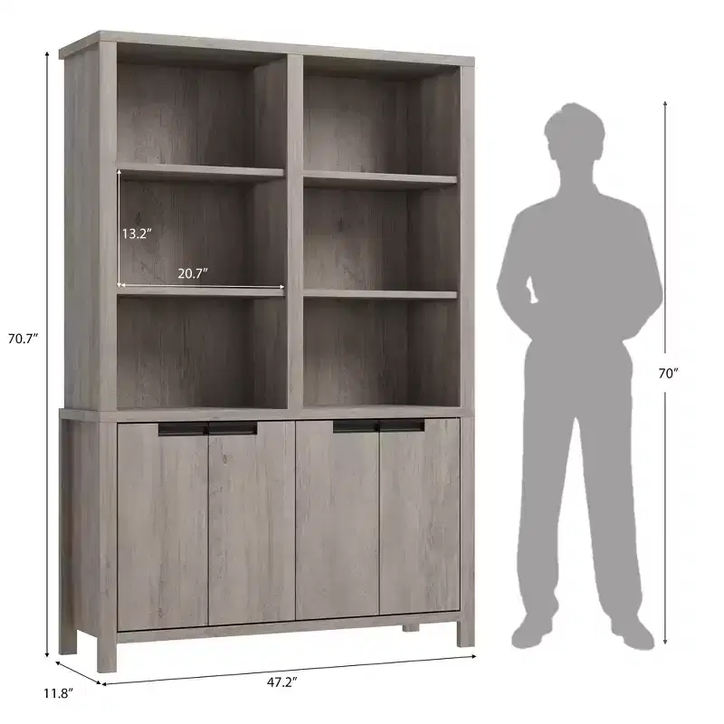 74.5 Tall Bookshelf with Double Storage, 6-Tier Large Bookshelf, Double Wide Bookshelves w/ 12 Cubbies, Wide Freestanding Bookcases for Livingroom