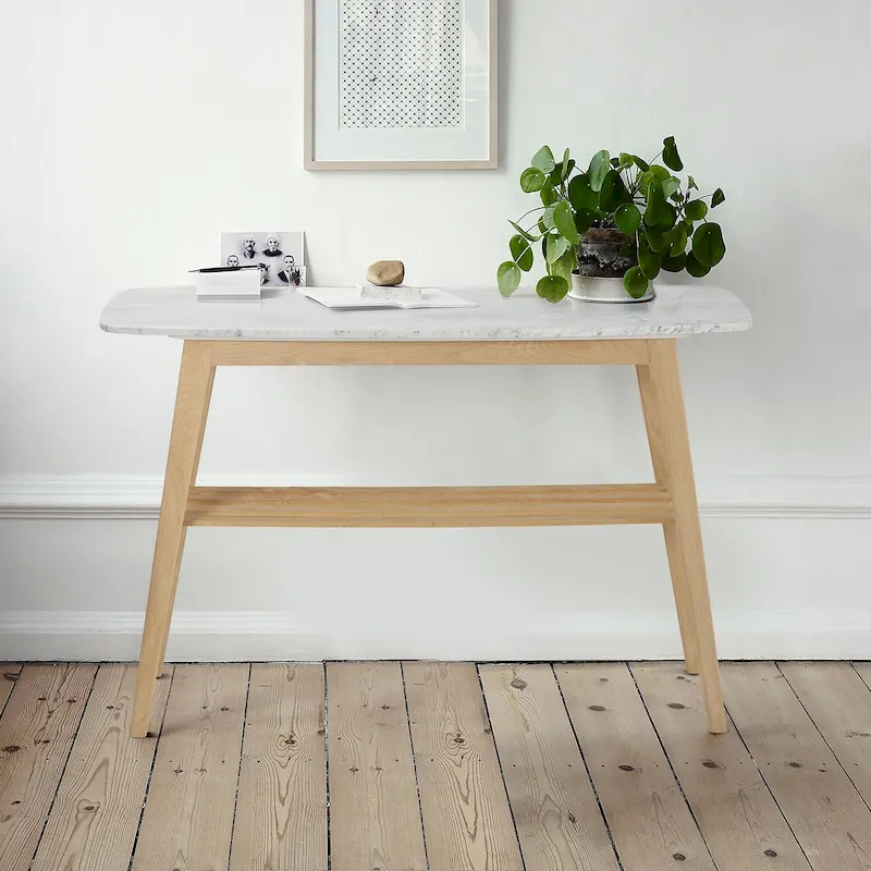 Castello 43 Rectangular Italian Carrara White Marble Console Table with Shelf - 43L x 12W x 31H - 43L x 12W x 31H