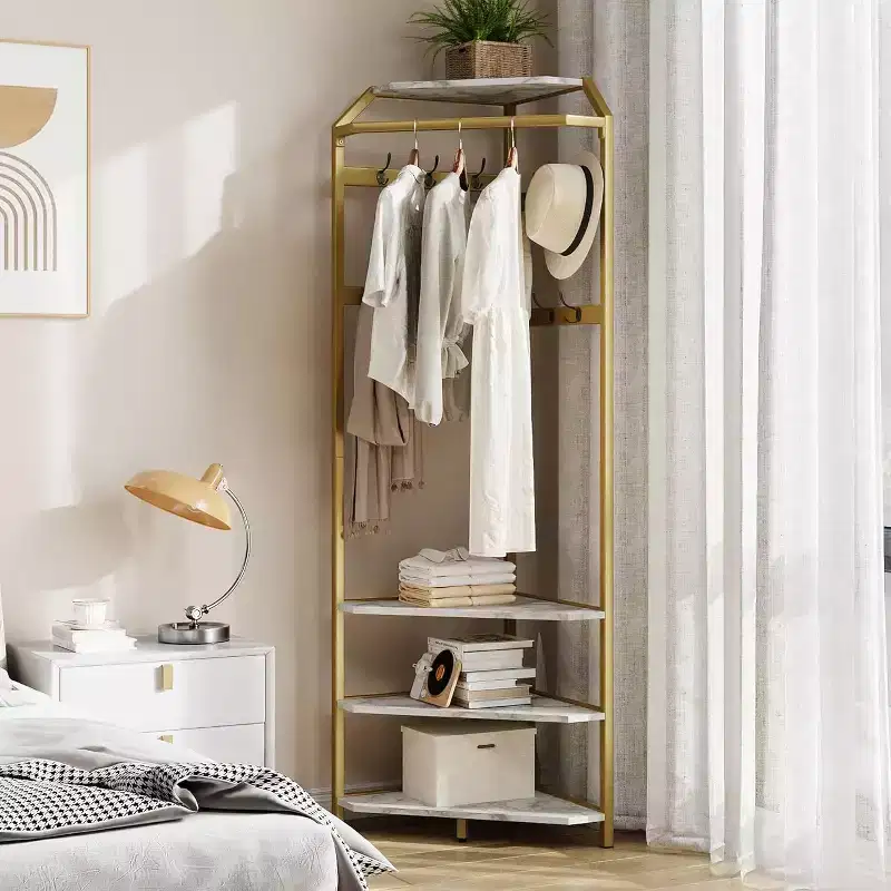 Multi-Level Corner Coat Rack, Entryway Hall Tree with Shoe Storage & 12 Hooks, 3-Tier Shelves for Compact Spaces in Bedroom/Living Room