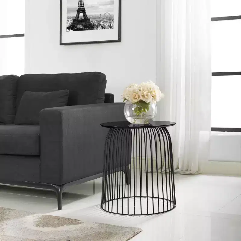 Wallace Accent Table Black - Finch: Modern Geometric Metal Legs, Powder-Coated Iron Frame, No Assembly Required