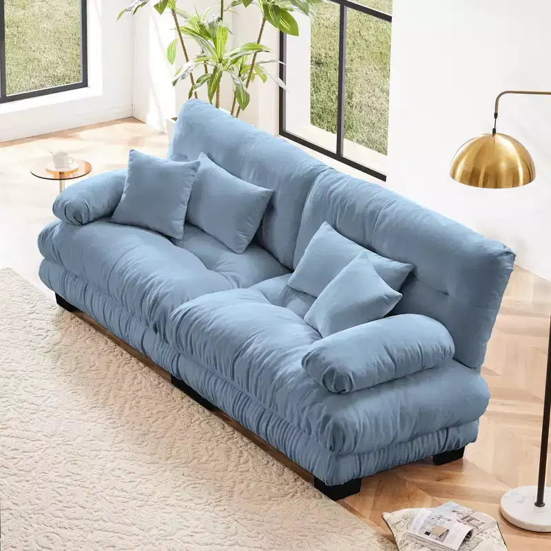 Cloud Couch 2 Seater Sofa for Living Room, Chenille 2 - Seat sofa with 2 Lumbar pillows and 2 throw pillows,Chenille Light coffee