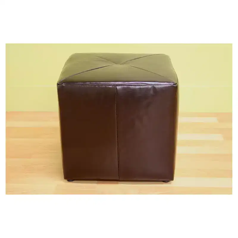 Dark Brown Bonded Leather Cube Ottoman