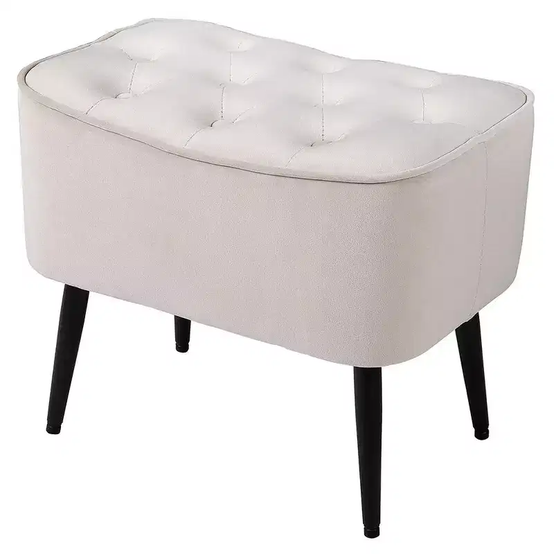 BirdRock Home Tufted Curve Ottoman - Velvet Foot Stool - Tan
