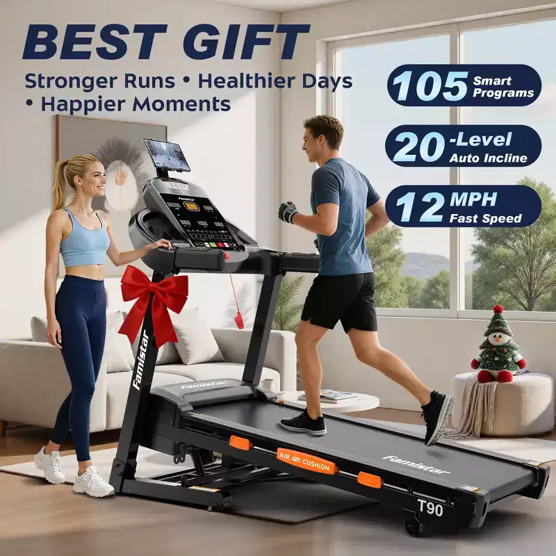 5HP Folding Treadmill 300-400lb Capacity with 20% Auto Incline, 12MPH Fast Speed, 96+5+3+1 Smart Program, APP Control, Walking Running Home Treadmill