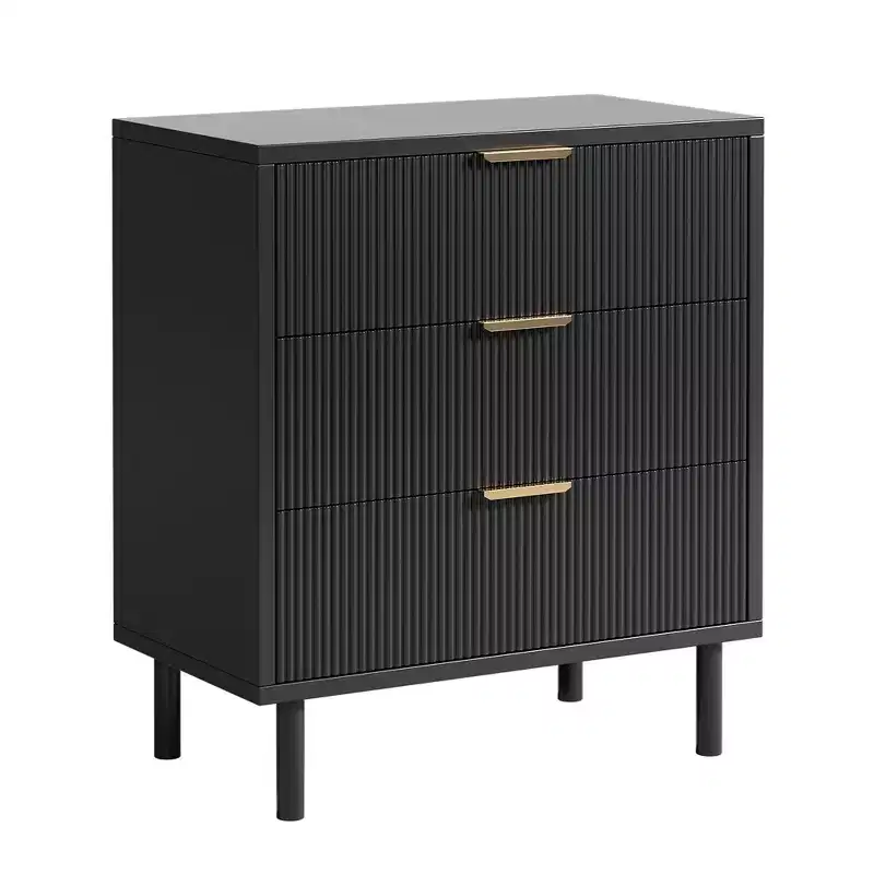 GustoWave 3 Drawer Dresser, 28'' Wide Chest of Drawers with Anti-Tipping Device, Tall Wood Nightstand with Storage and Metal Legs