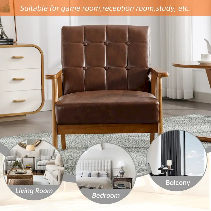 Linen/PU Upholstered Tufted Living Room/Bedroom Accent Chair With Wood Legs