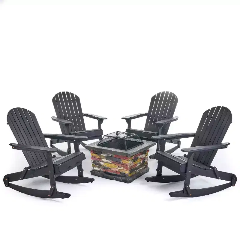 Christopher Knight Home Hermes Outdoor Acacia Wood 5 Piece Adirondack Rocking Chair and Fire Pit Set