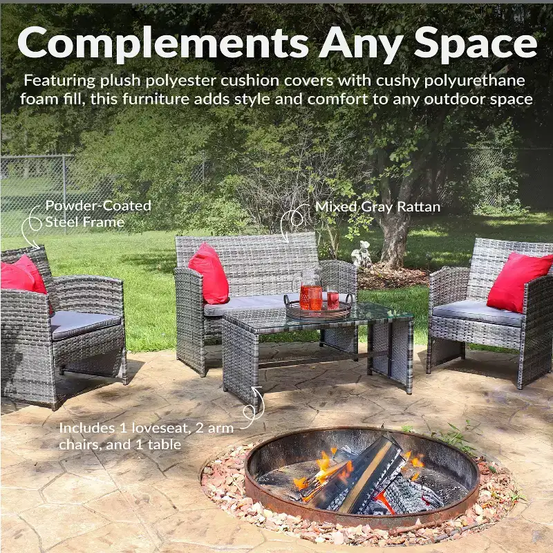 Sunnydaze Outdoor Ardfield Patio Conversation Furniture Set with Loveseat, Chairs, and Table - Gray and Gray - 4pc
