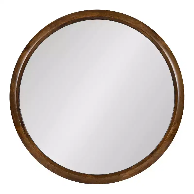 Kate and Laurel Pao Curved Framed Wood Wall Mirror, 28 Diameter, Walnut Brown