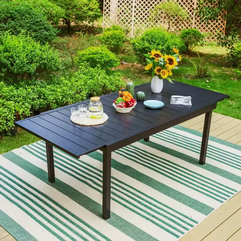 7pc Outdoor Dining Set with 7 Position Folding Chairs with Expandable Metal Table - Captiva Designs: Weather-Resistant Patio Furniture