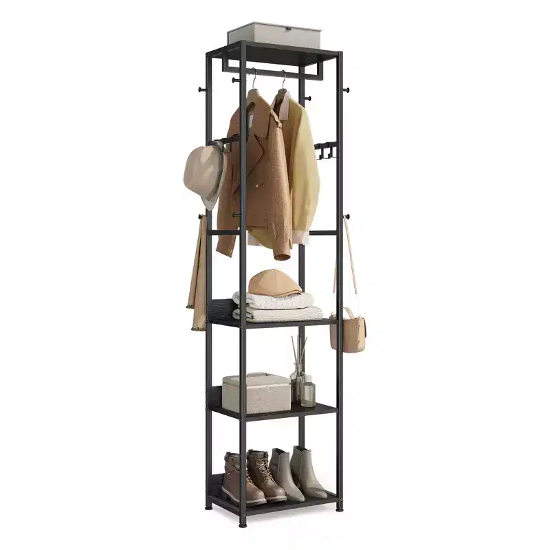 Steel Freestanding Coat Rack with Shelves & Hooks 70.9''H x 18.5''W x 12''D
