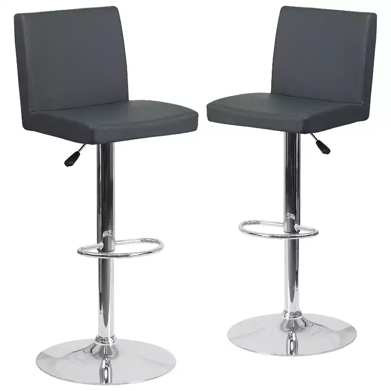 Emma and Oliver 2 Pack Contemporary Vinyl Adjustable Height Barstool with Panel Back and Chrome Base