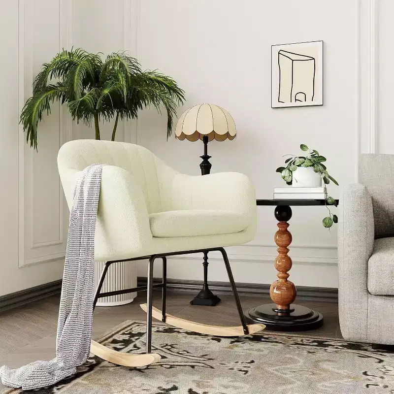 Upholstered Rocking Chair with High Back, Plush Seat, for Living Room or Nursery