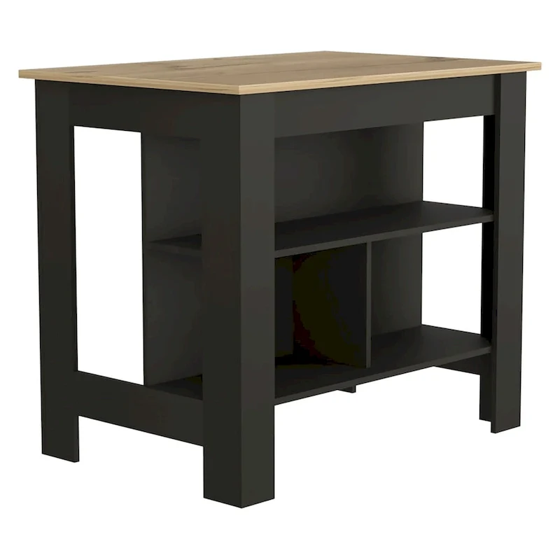 Kitchen Island , Three Shelves, Black Wengue / Light Oak Finish