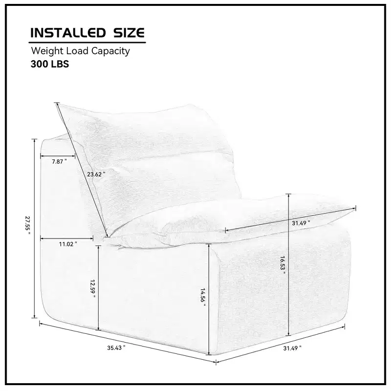 Armless Pure Foam Single Sofa Chair with Cushion