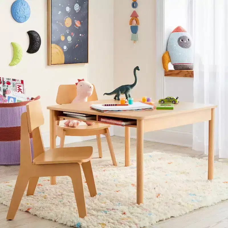 Natural Wood 2pc Kids' Activity Table and Chairs Set - Pillowfort™