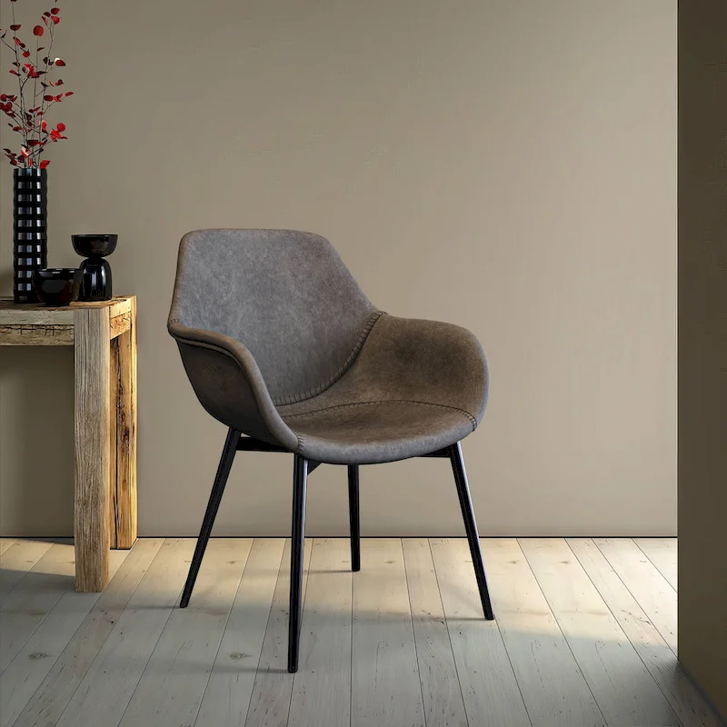 Markley Leather Dining Chair with Iron Legs Set of 4 Modern Accent Armchair