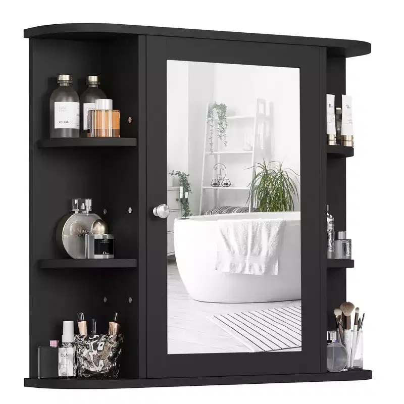 Bathroom Mirror Cabinet Wall Mounted, Bathroom Wall Medicine Cabinet With Mirror And 6 Open Shelves