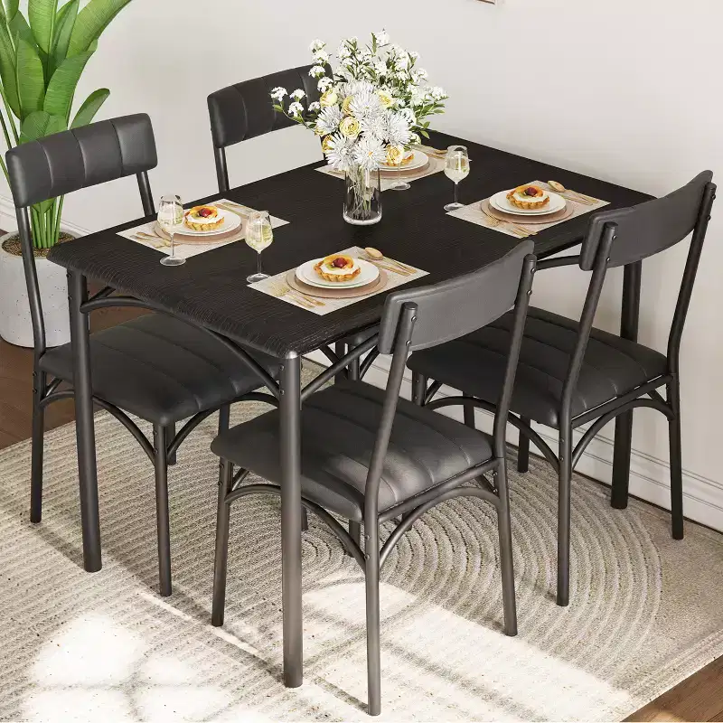 Dining Table Set for 4, Kitchen Table with Upholstered Chairs, Rectangular Wood Dining Room Table Set for Small Space, Dinner, Apartment, Home