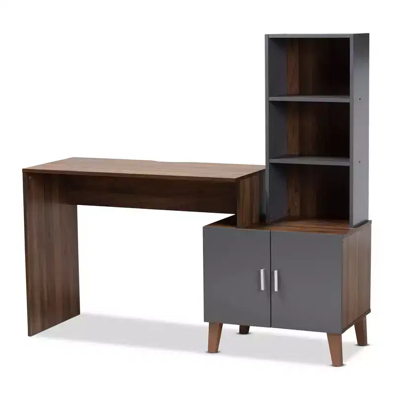 Baxton Studio Jaeger Two-Tone Wood Desk Brown/Dark Gray: Home Office Furniture with Open Storage Shelf