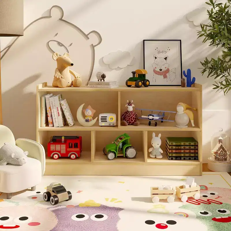Wooden 5-Section 2-Tier Bookshelf, Open Shelving Kids Book Shelf, Toy Storage Organizer, for Home, Living Room