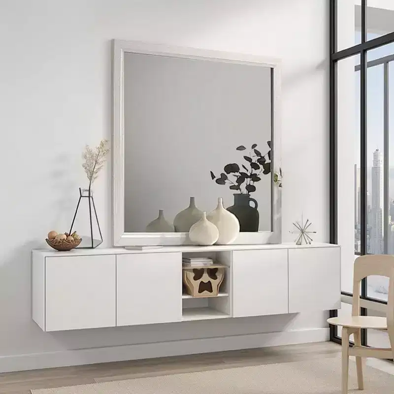 Dresser Vanity Mirror, 39 Inch Modern Style White Wood Frame