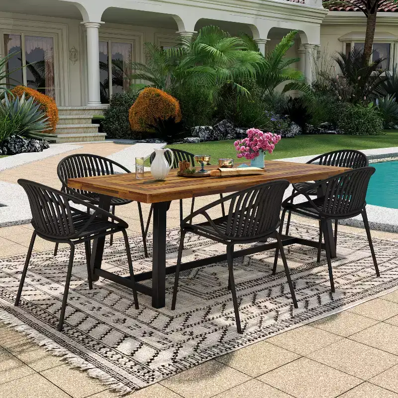 Christopher Knight Home Pablo 7 Piece Outdoor Modern Dining Set with Stackable Chair