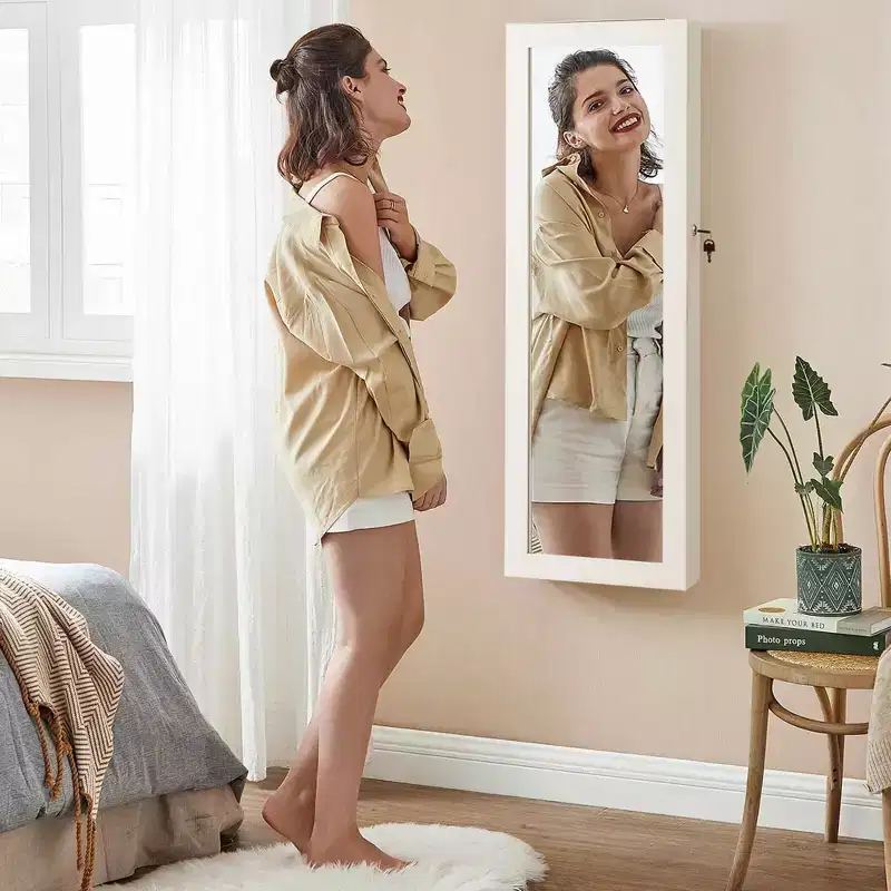 Mirror Jewelry Cabinet with Full Length Mirror & LED Lights