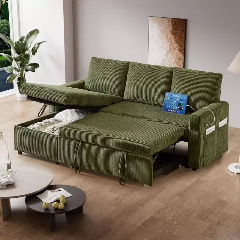 Dyonery 81 Sleeper Sofa Bed , L Shaped Couch Sectional Sleeper Sofa, Pull Out Couch with Reclining Backrest, USB Ports
