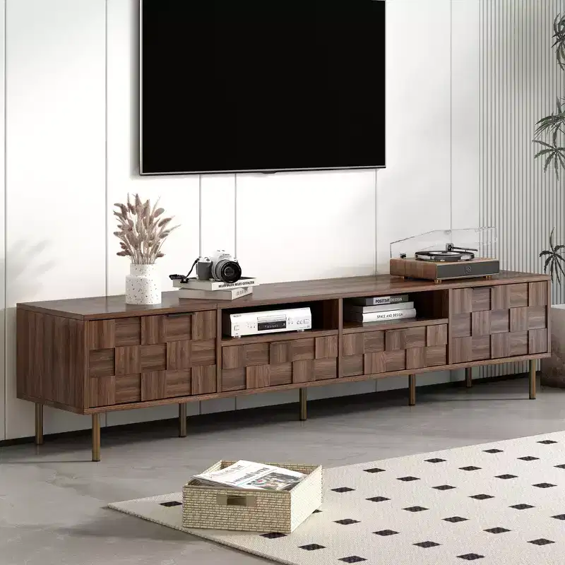JVNOXK Mid Century TV Stand with 2 Drawers, Media Console Table for TVs up to 85'', Entertainment Center with Storage for Living room, Bedroom