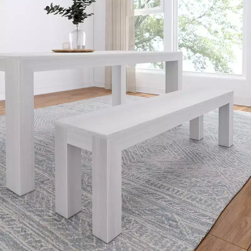 Modern Dining Bench, Solid Wood Bench for Dining Table, 60, Pecan Wirebrush