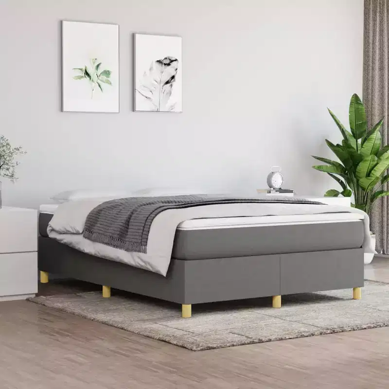 Bed Frame Dark Gray 100% polyester fabric, plywood, engineered wood