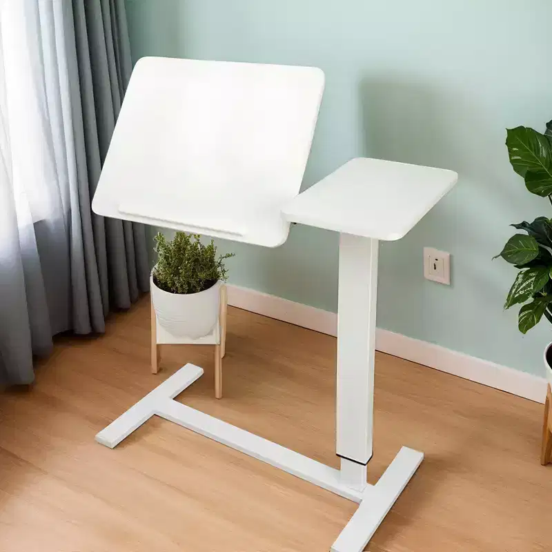 Overbed Bedside Desk Table End Table Mobile Rolling Laptop Stand Height Adjustable Tray Table for Bed Sofa, White, 31.5*15.7*40