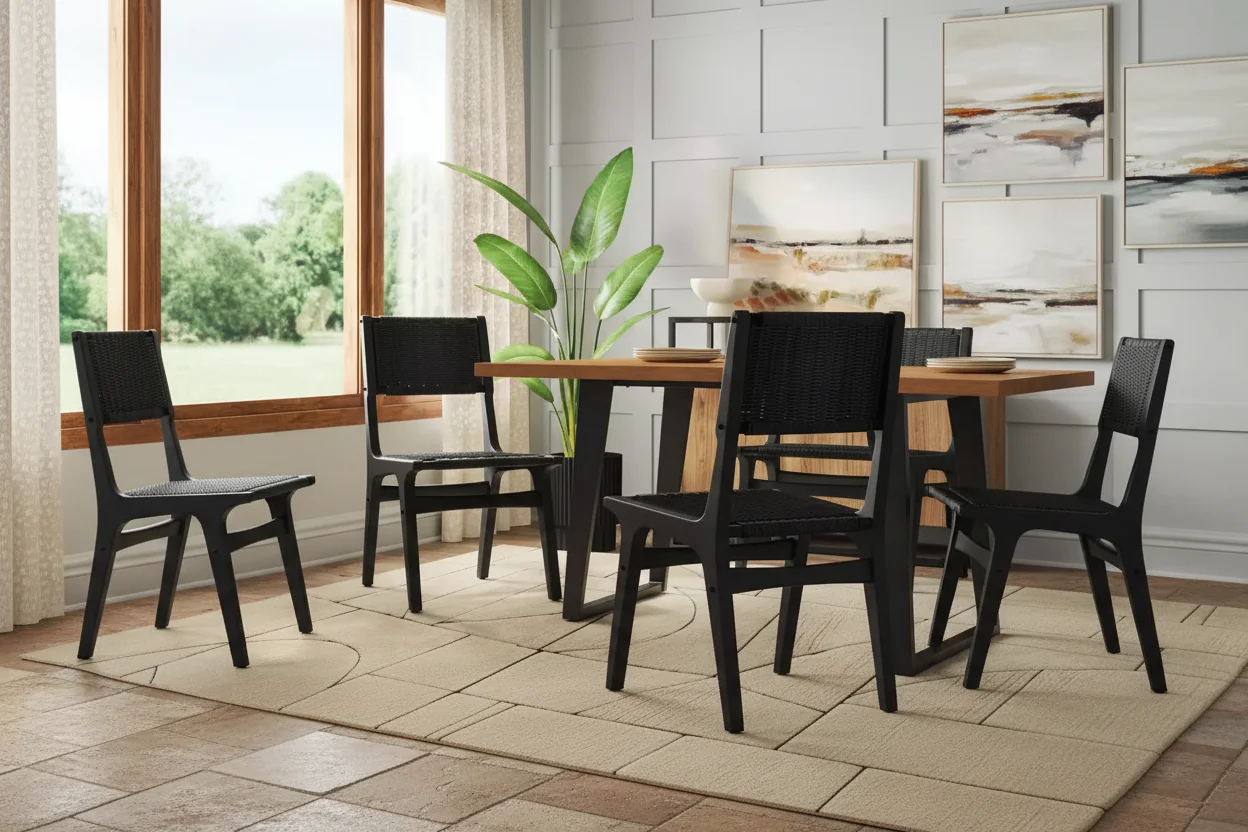 Woven Dining Chair | Rubberwood Frame | Armless | 250 lb Capacity