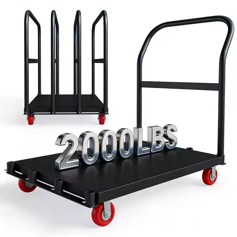 2000LBS Heavy Duty Panel Truck Cart, 2-Side Handrails Dolly with 5 Wheels, 37x24INCH All-Weather Platform Cart for Easy Assembly & Storage