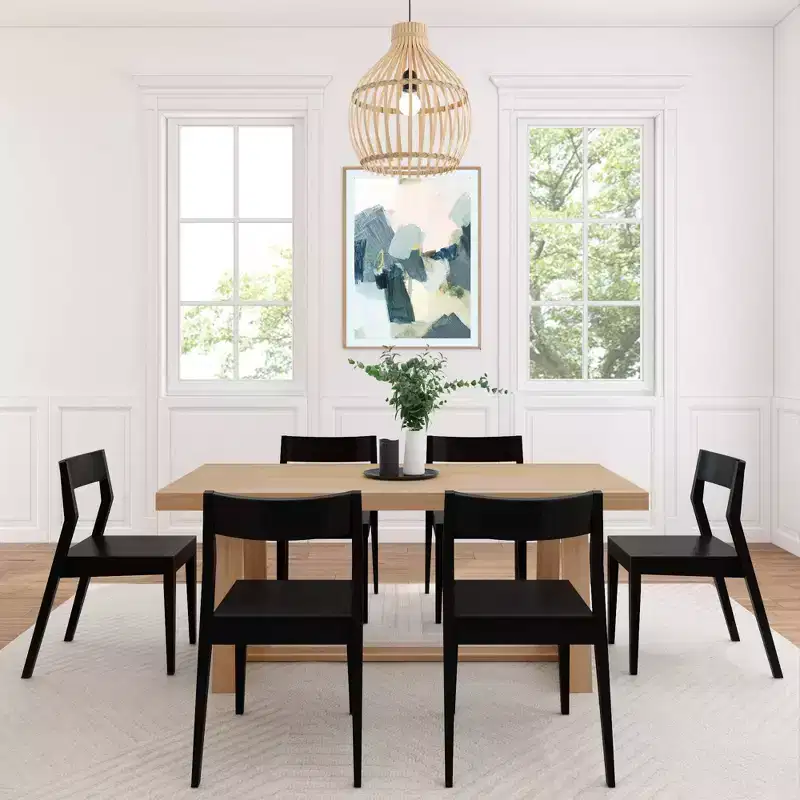 Plank+Beam 72 Classic Solid Wood Dining Table Set, Walnut Wirebrush, + 6 Chairs