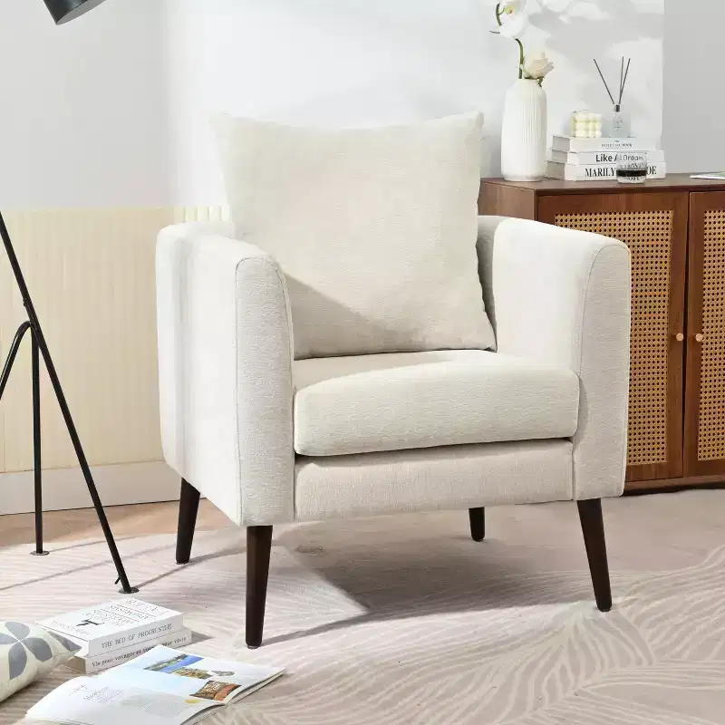 Okak Accent Chairs for Bedroom, Modern Upholstered Armchair, Mid Century Fabric Lounge Chair, Comfortable Reading Chair with Wood Legs