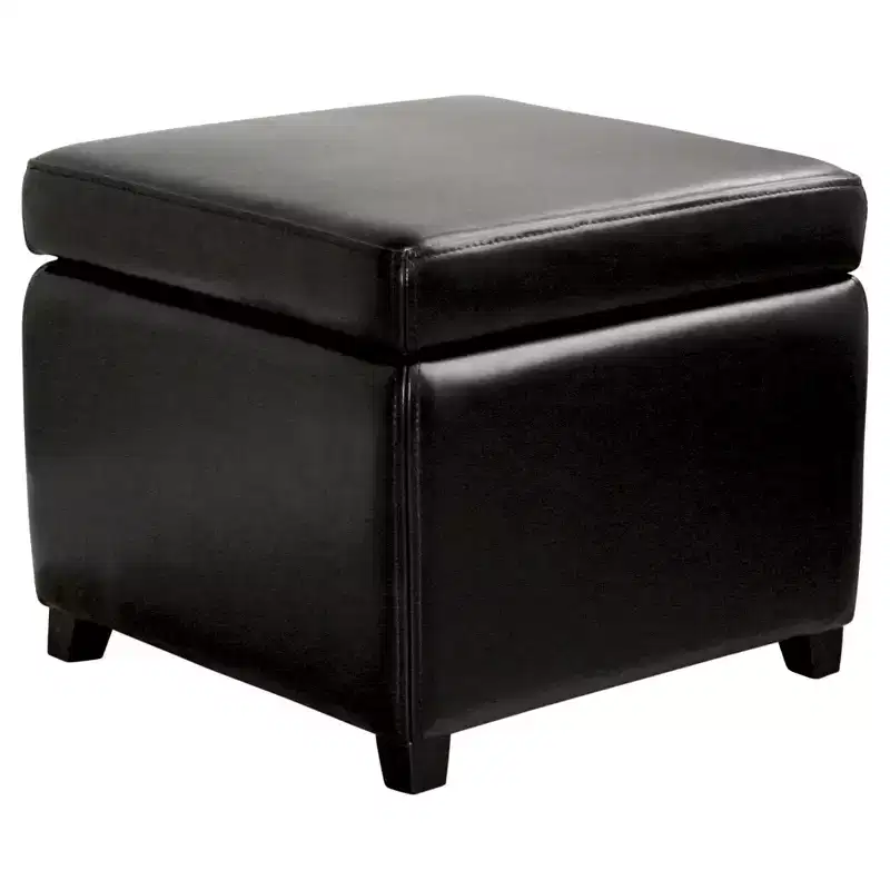 Full Leather Small Storage Cube Ottoman - Baxton Studio
