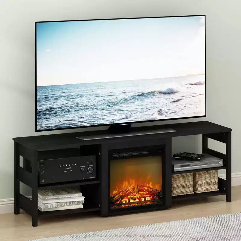 Furinno Classic Fireplace TV Stand Entertainment Console Media Center W/18 Electric Fireplace for TVs up to 70,Americano