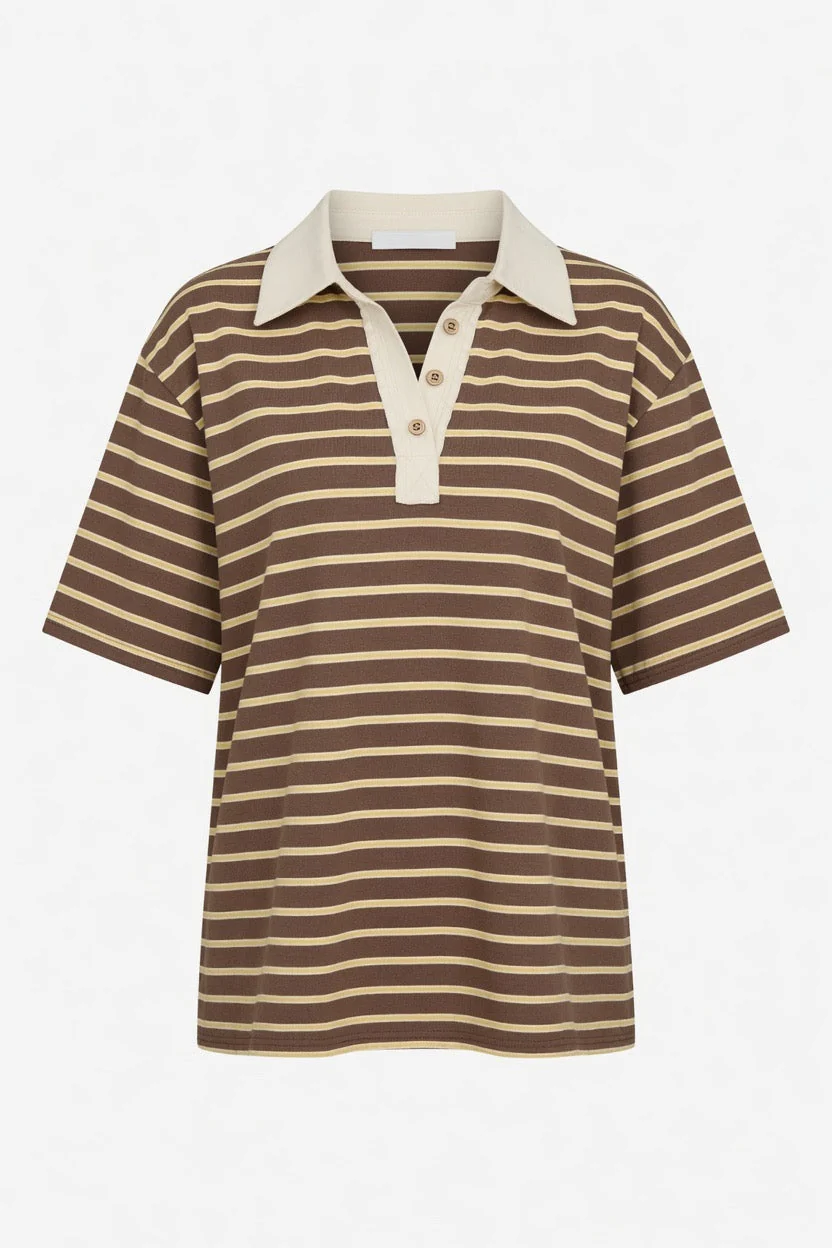 Stripe Collared Button Front Relaxed Top