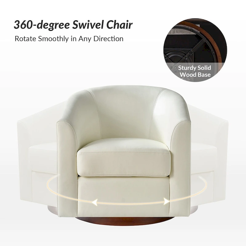 Haley Modern Swivel Barrel Faux Leather Chair with Solid Wood Base by HULALA HOME