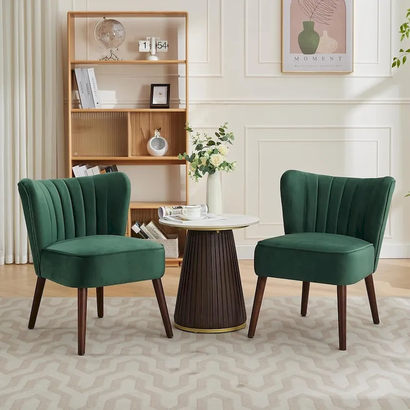 Modern Velvet Accent Chair, Soft Upholstered Living Room Chair with Wooden Legs