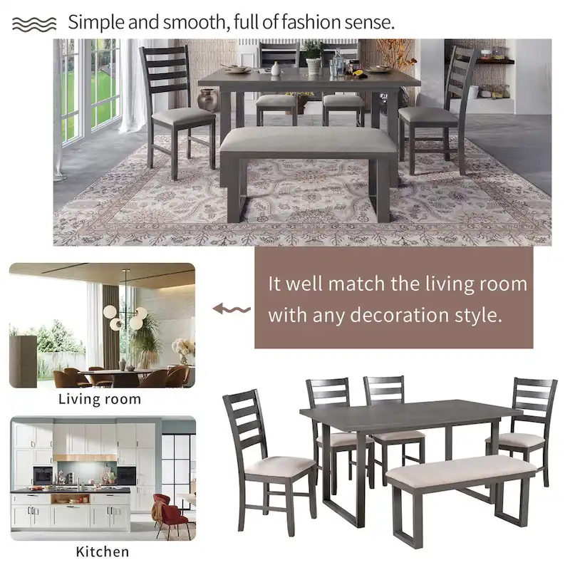 5-piece Farmhouse Dining Set Rectangular Table Chair