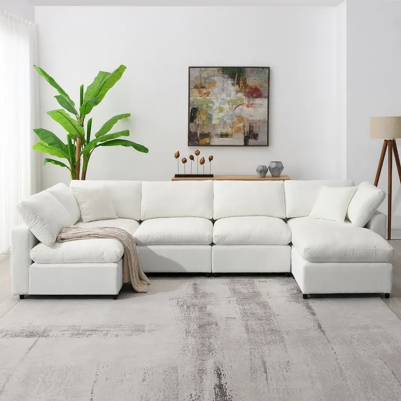 U-Shaped Modular Chenille Sectional Sleeper Sofa with Ottoman