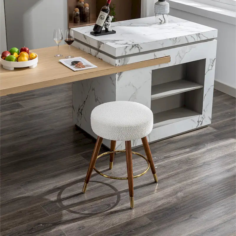 White 23.88 Upholstered Swivel Stool with Wood Frame